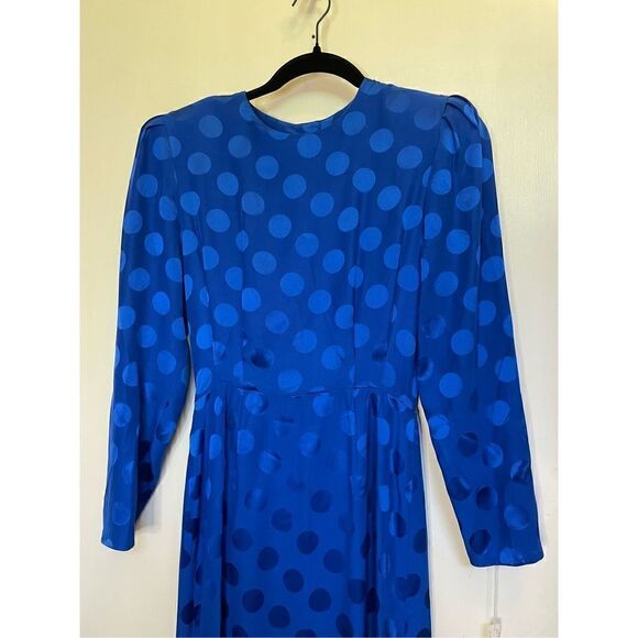 NWT Vintage Retro Albert Nipon blue polka dot silk MIDI Dress size 4 - Picture 9 of 16